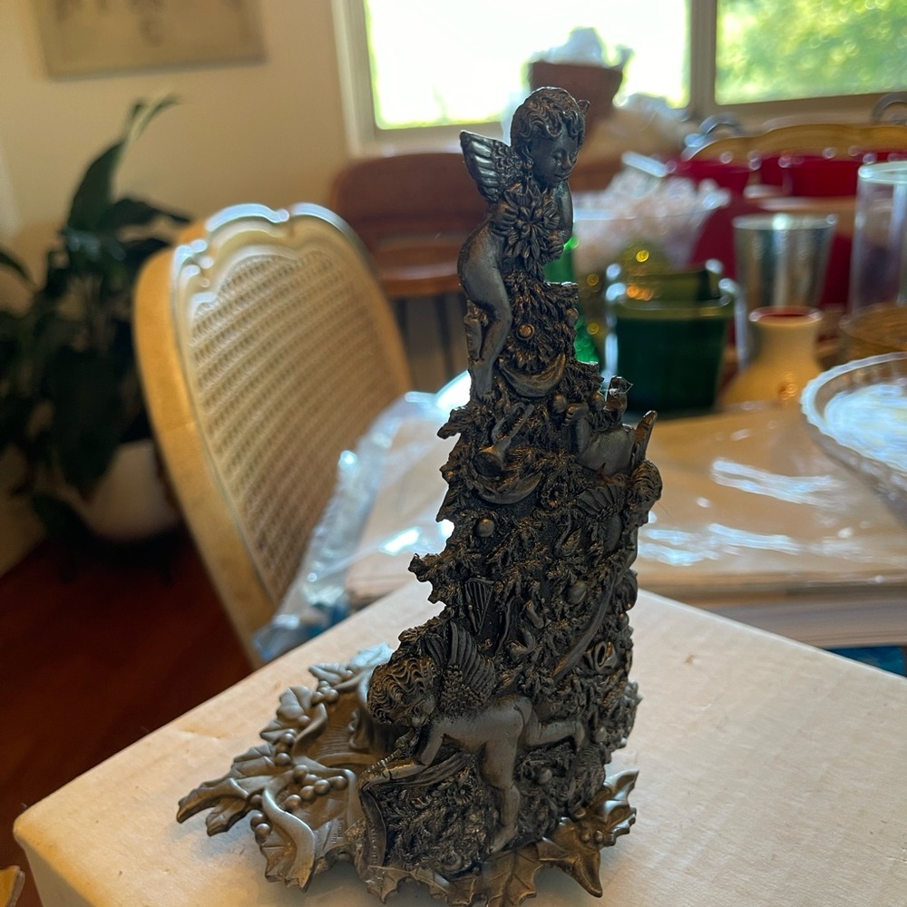 Intricate Silver PewterAngel Holiday Sculpture with hallmarked info on bottom